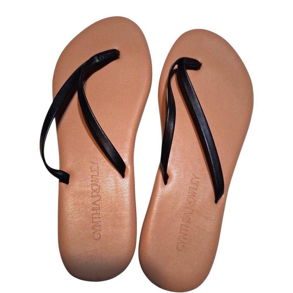 Cynthia Rowley Tan & Black Minimalist Flip-Flop Sandals Women’s Size 7